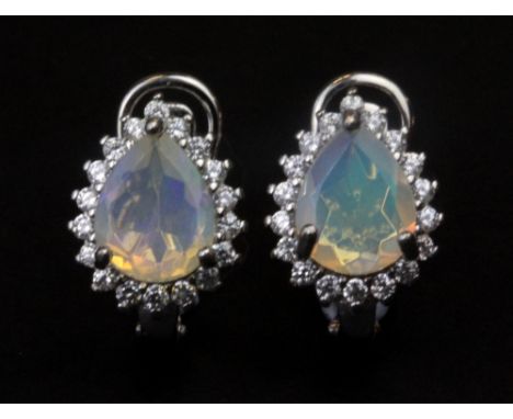 A pair of .925 silver faux opal and white stone earrings. L.12mm