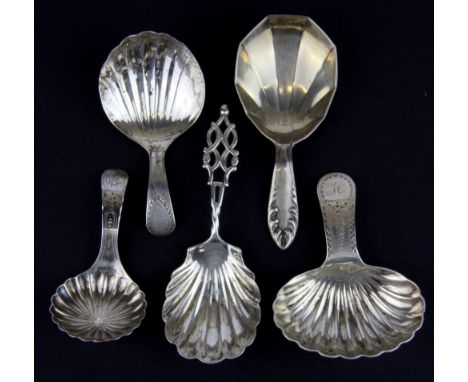 Five hallmarked silver tea caddy spoons.