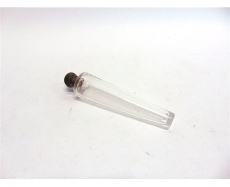 A CONICAL GLASS HUNTING FLASK with plated screw top, 21.5cm long