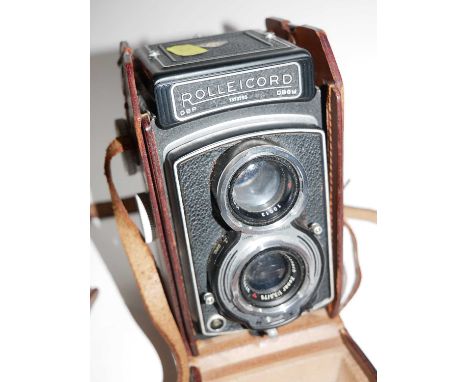 Vintage Rolleicord camera in leather travel case