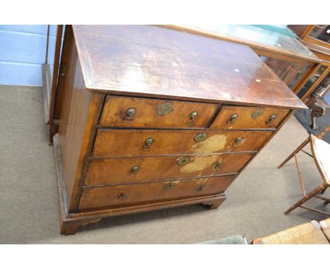 18th century walnut chest of two short over three long drawers with front bracket feet. NB back feet missing (Item requires r