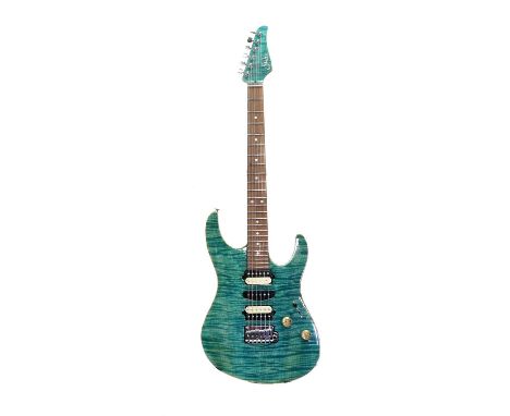 Suhr Electric Guitar Guthrie Govan Model rosewood fingerboard, flamed maple top (green), tremolo bridge, three pickups, two c