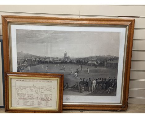 Phillips after Drummond, lithograph, 'The Cricket Match between Sussex and Kent at Brighton', 70 x 100cm, maple framed with a