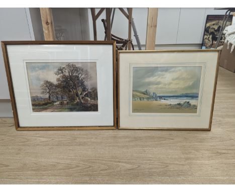 Two early 20th century watercolours depicting seascape and cattle drover, both signed, 25 x 35cm, 27 x 26cm