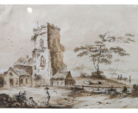 Attributed to William Austin (1721-1820), ink and watercolour, 'Millbrook Church, Southampton', inscribed verso, 18 x 25cm