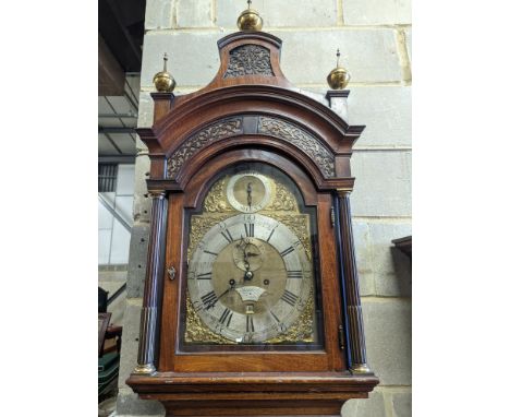 Fazakerley of London.  A George III mahogany eight day longcase clock, with strike / silent, subsidiary seconds and date aper