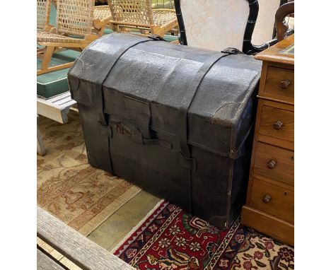 A 19th century large domed leather trunk, length 84cm, depth 60cm, height 66cm