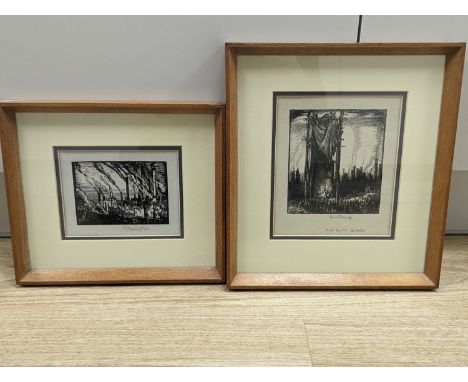 Frank William Brangwyn (1867-1956), two monochrome prints, 14 x 12.5cm, 9 x 12.5cm