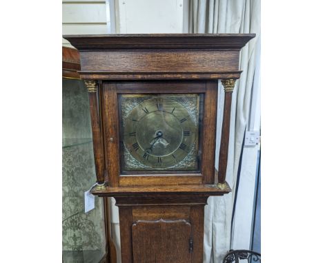 An 18th century oak 30 hour longcase clock with brass dial marked Richard Boyfield, Great Dalby, height 181cm