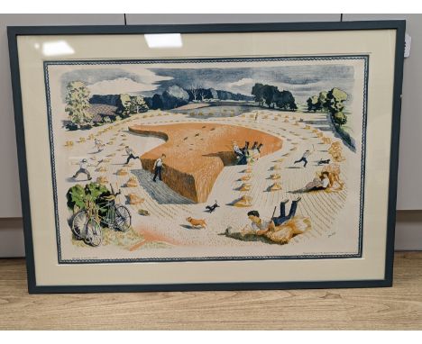 John Nash (1893-1977), lithograph, school print, Harvesting (SP20), 50 x 77cm