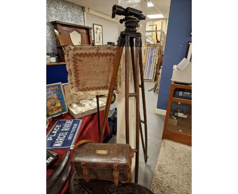 Vintage Pressure Piling Company Theodolite in steel, with Wooden tripod &amp; Leather Box, manufactured by E R Watts &amp; So