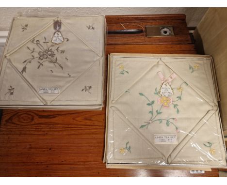 Pair of As New Boxed Vintage Richlin Irish Embroidered Linen Sets