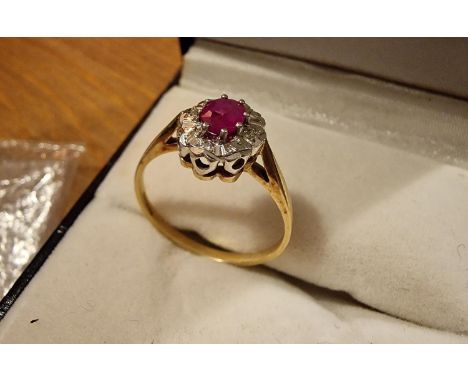 9ct Gold, Ruby &amp; Diamond Dress Ring, size P