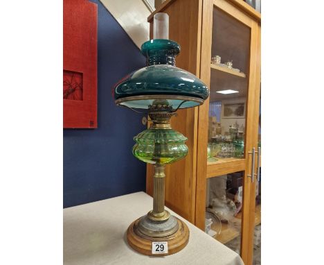 Antique British Made Green Glass Oil Lamp