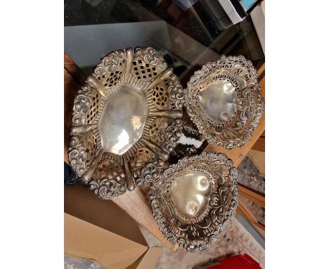 Trio of Ornate Hallmarked Silver(Chester) Antique Trays