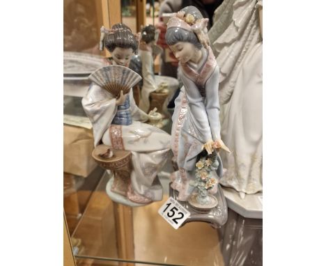 Pair of Lladro Oriental Japanese Geisha Figures