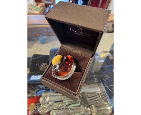 Vintage Boxed Silver 925 Amber Ring 