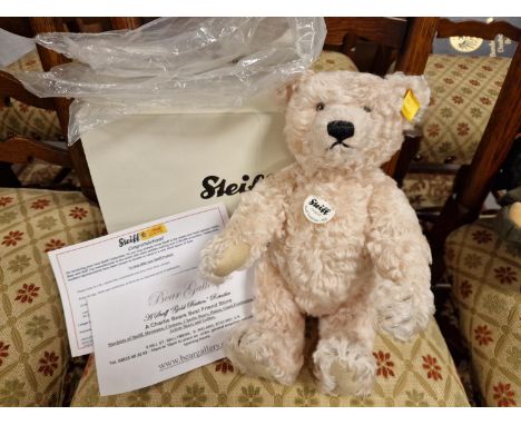 Boxed Yellow Tag Steiff Pink Bear - Medium