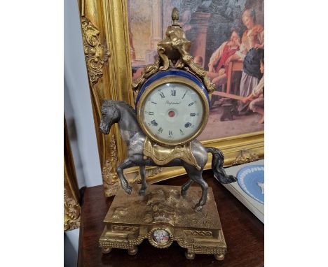 Antique Brass, Cast Iron &amp; Enamel French Mantel Clock Frame