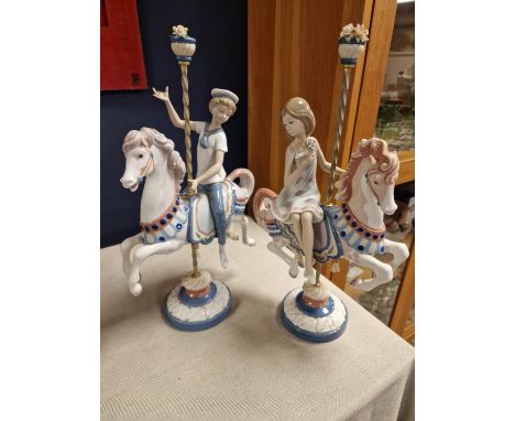Pair of Lladro 1469 &amp; 1470 Carousel Fairground Boys &amp; Girls Figures