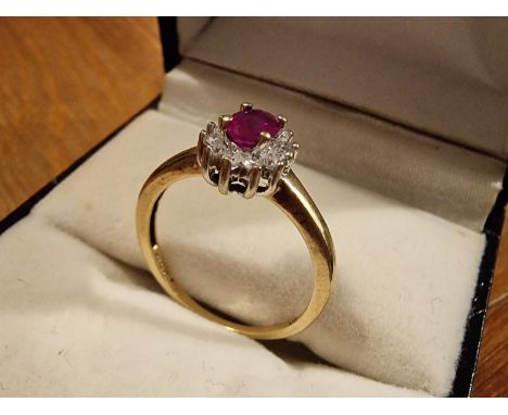 9ct Gold, Ruby &amp; Diamond Dress Ring, size P+0.5