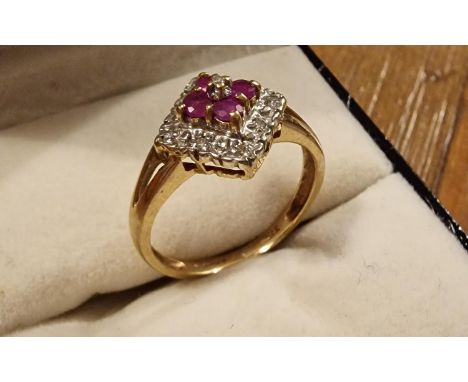 9ct Ruby &amp; Diamond Dress Ring, size N