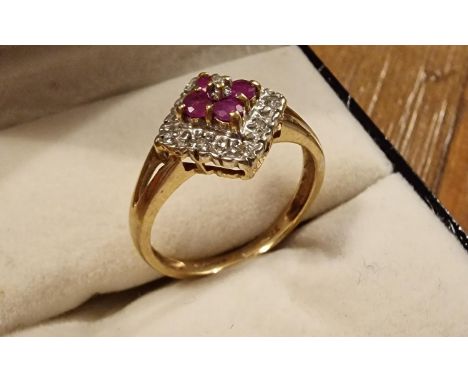 9ct Ruby &amp; Diamond Dress Ring, size N