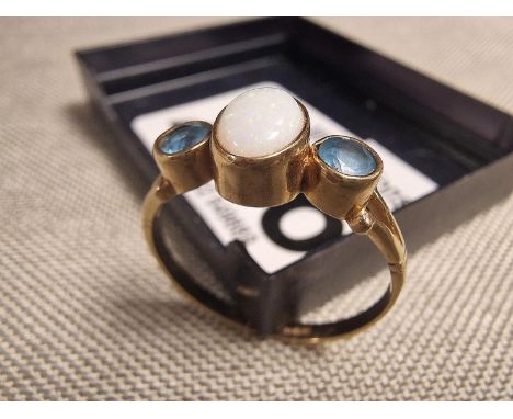 Opal &amp; Blue Topaz 9ct Gold Dress Ring, size R