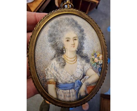 Late 19th Century Georgian Miniature Oval Portrait of a Young Lady