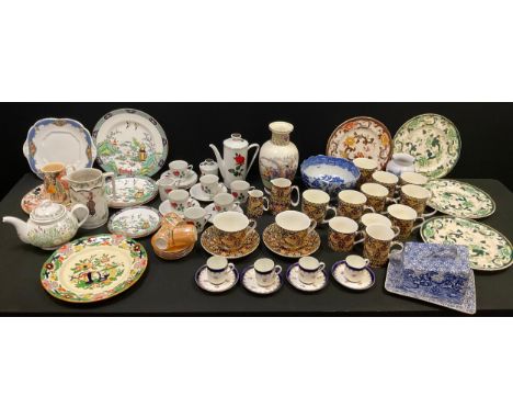 Abbeydale Collection coffee mugs, saucers, jugs;  German coffee service, printed with a rose;  Grosvenor China coffee cups an