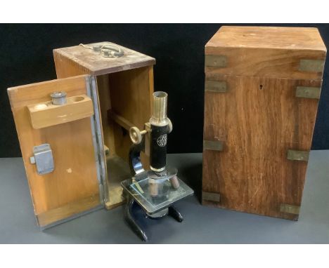 A school boy microscope, C. Baker London 6848, cased;  a four section box(2) 