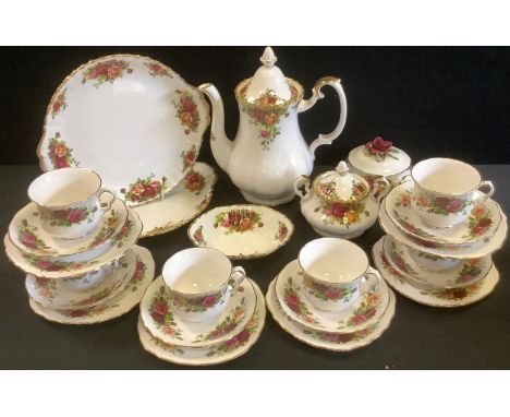 Royal Albert Old Country Roses coffee pot, two bread and butter plates, six side plates, sucrier and cover;  six Royal Vale c