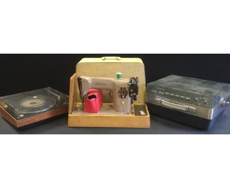 A Singer Electric sewing machine;  a Record 2000 De Luxe tape to tape;  Beogram 1000 record player (3) 