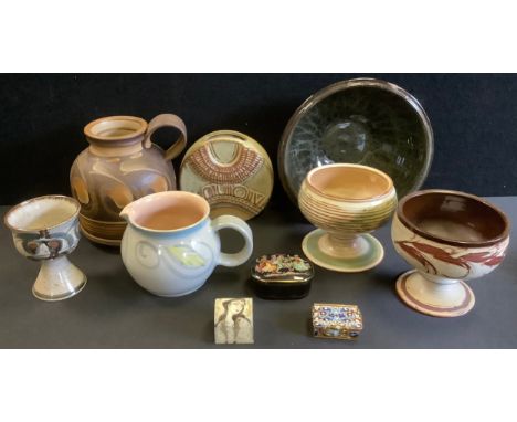 Denby and other stoneware jugs, pedestal bowls, vases;  trinket boxes etc 