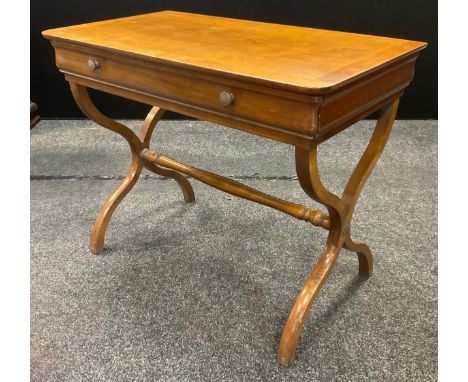 A contemporary Marcel Charvolin mahogany sofa table, long drawer to frieze, X frame legs, 73cm high, 90cm wide, 51cm deep 