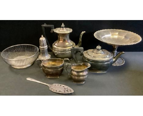 Plated Ware - a four piece EPNS tea service;  a comport;  a sugar caster;  etc 