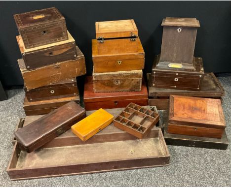 A Victorian rosewood mother of pearl inlaid writing slope;  others; jewellery boxes;  desk/smokers cabinet; tool tray; sectio