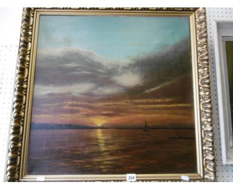 A SIGNED OIL ON CANVAS, SEASCAPE WITH SUNSET SIGNED