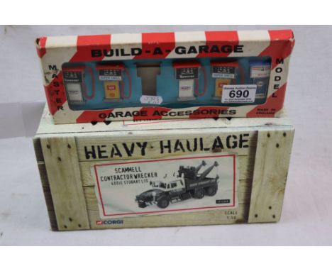 Boxed Corgi 1:50 Heavy Haulage CC12306 Eddie Stobart LTD Scammell Contractor Wrecker and a boxed Master Model Build-A-Garage 