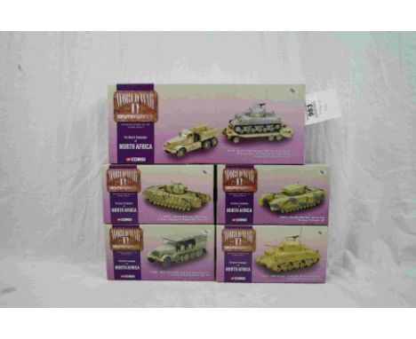 Five boxed Corgi 1:50 scale diecast models, World War II Desert Campaigns of North Africa, to include CC51007, CC55108, CC600