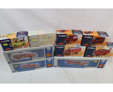 Collection of nine boxed diecast models to include Corgi Fire Support Vehicles 70106, 07411, 07410, 22703, 21801, 07106, US50