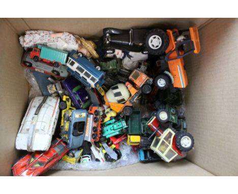 Collection of vintage play worn diecast vehicles to include Corgi, The Man from Uncle, Corgi Commer Bus 2500 Series, Dinky Sp