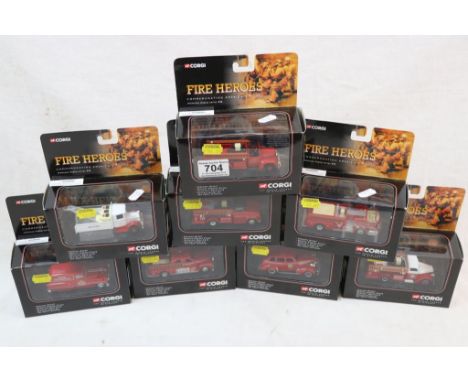 Eight boxed Corgi Fire Heroes diecast models to include CS90010, CS90015, CS90013, CS90012, CS90014, CS90016, CS90011, CS9000