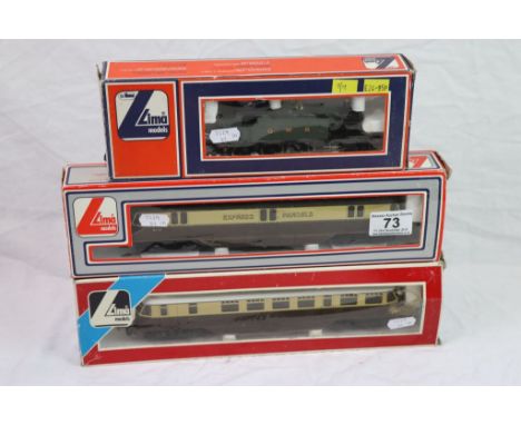 Three boxed Lima OO gauge engines to include 205132, 205111MWG GWR 4589 and 205143 MWG Express Parcels 