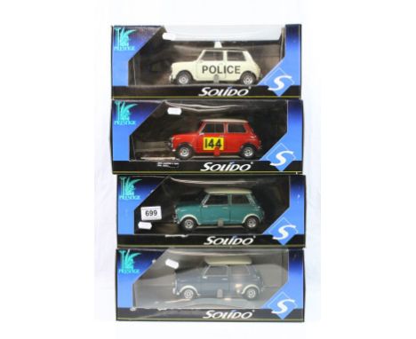Four boxed Solido Prestige diecast models Minis to include 71022, 7190-4, 8023, 71823 (vg)