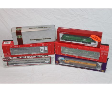 Six boxed HO scale locomotives to include Atlas x 2 (8527 U33C Southern Pacific Road No 8641 &amp; 3620 C30.7 Burlington Nort