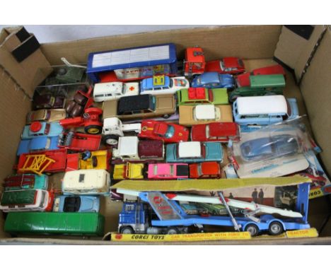 Tray of 40+ loose playworn diecast models to include Corgi, Matchbox &amp; Dinky