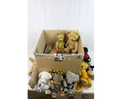 Approx 15 Teddy Bears, to include Merrythought, Zodiac, Chad Valley Sooty and Sweep etc, together with 3 dolls including Cabb