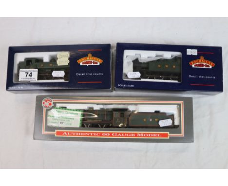 Three boxed OO guage engines to include 2 x Bachmann (32075 Class 56XX Tank 5667 GWR green &amp; 32200A 8750 Pannier Tank 675