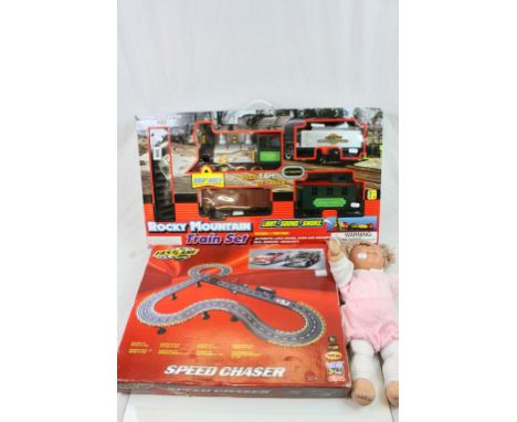 Boxed Ackerman Rocky Mountain Train Set, boxed Toys R Us Fast Lane Racing Speed Chaser &amp; a Cabbage Patch doll (3)